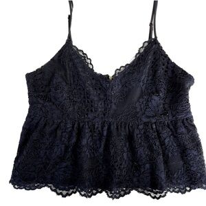 NEW WAYF Nordstrom Cropped Navy Blue Lace Summer Zip V-Neck Camisole Top $78